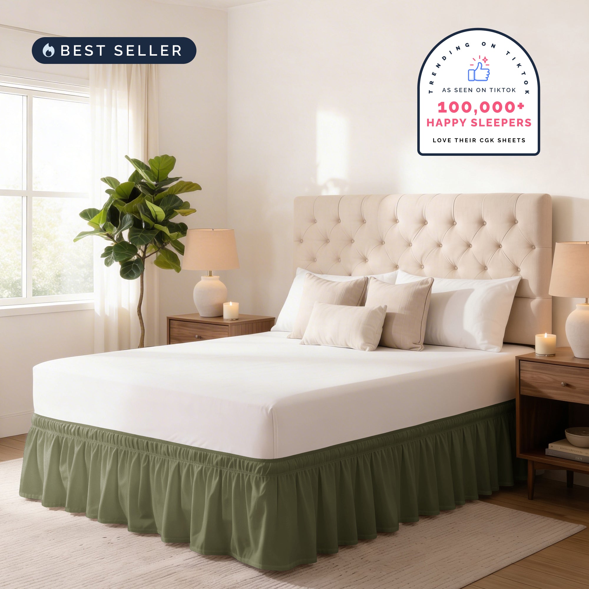 Ruffled Elastic Wrap Around Bedskirt 12 Inch Drop