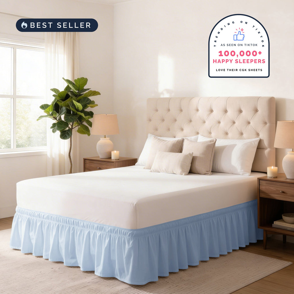 Ruffled Elastic Wrap Around Bedskirt 12 Inch Drop