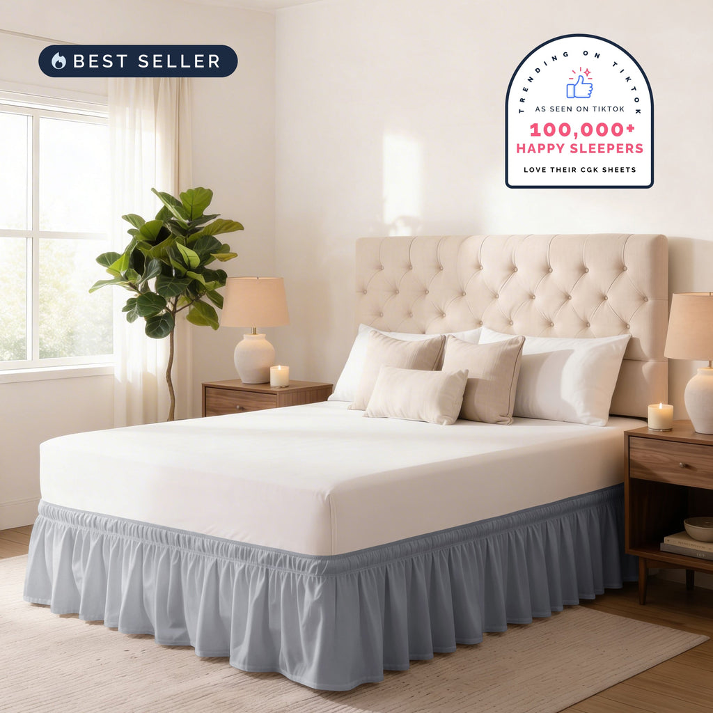 Ruffled Elastic Wrap Around Bedskirt 12 Inch Drop