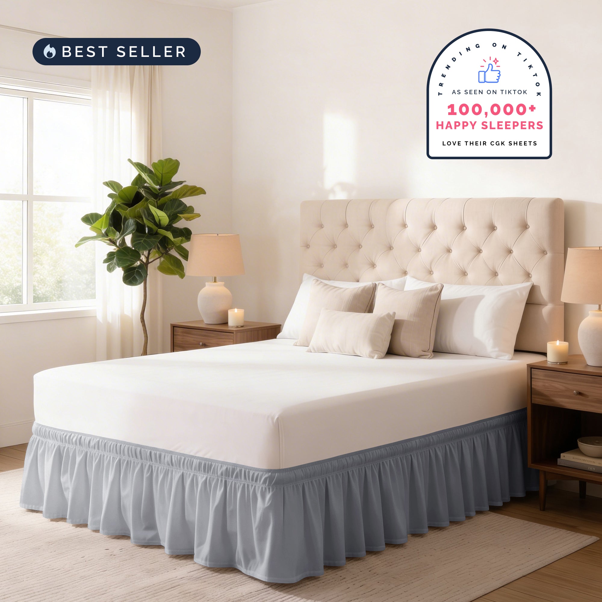 Ruffled Elastic Wrap Around Bedskirt 12 Inch Drop