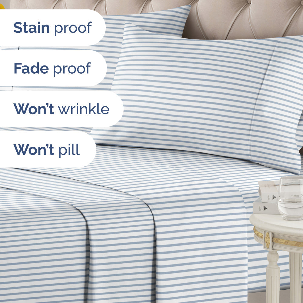 4 Piece Striped Sheet Set