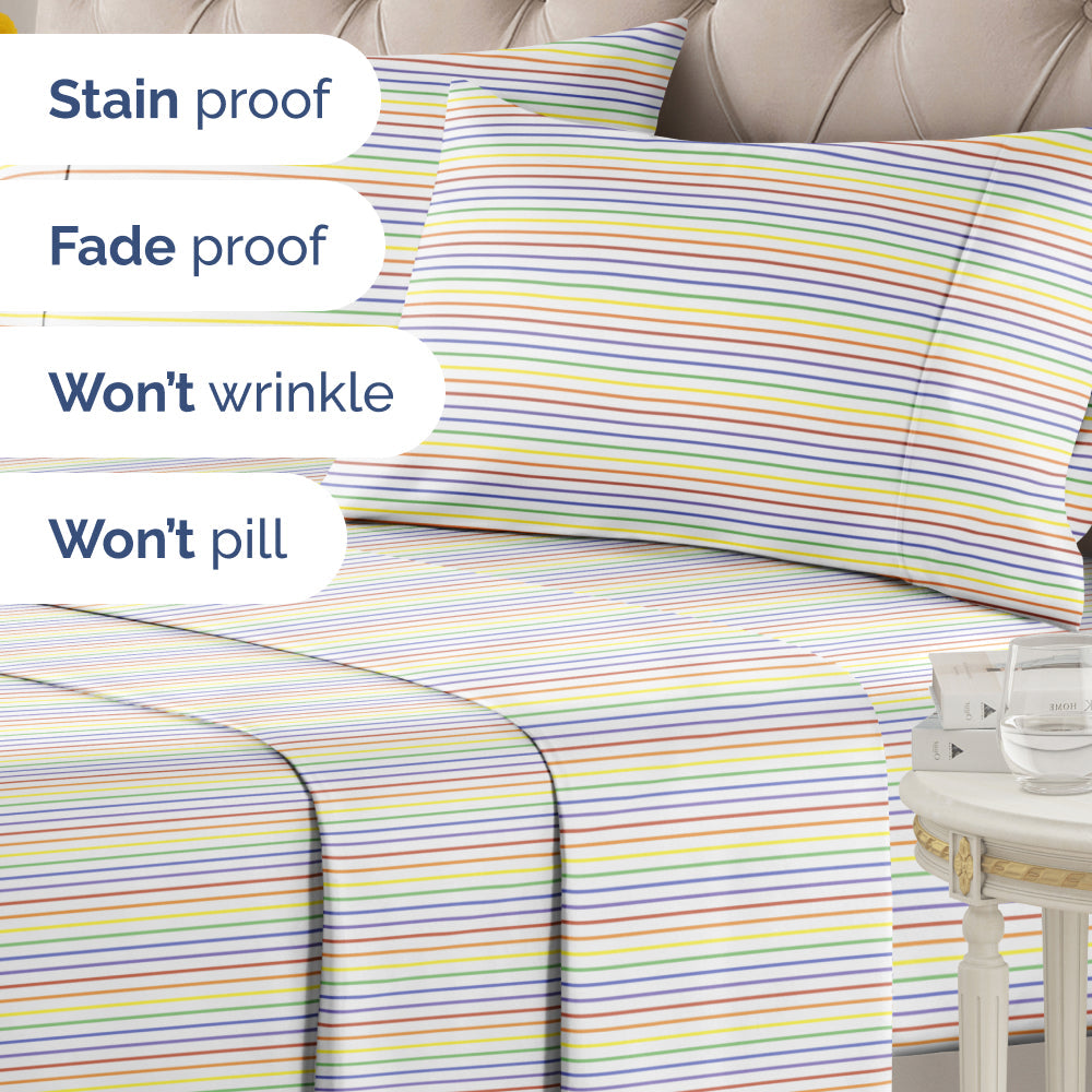 4 Piece Striped Sheet Set