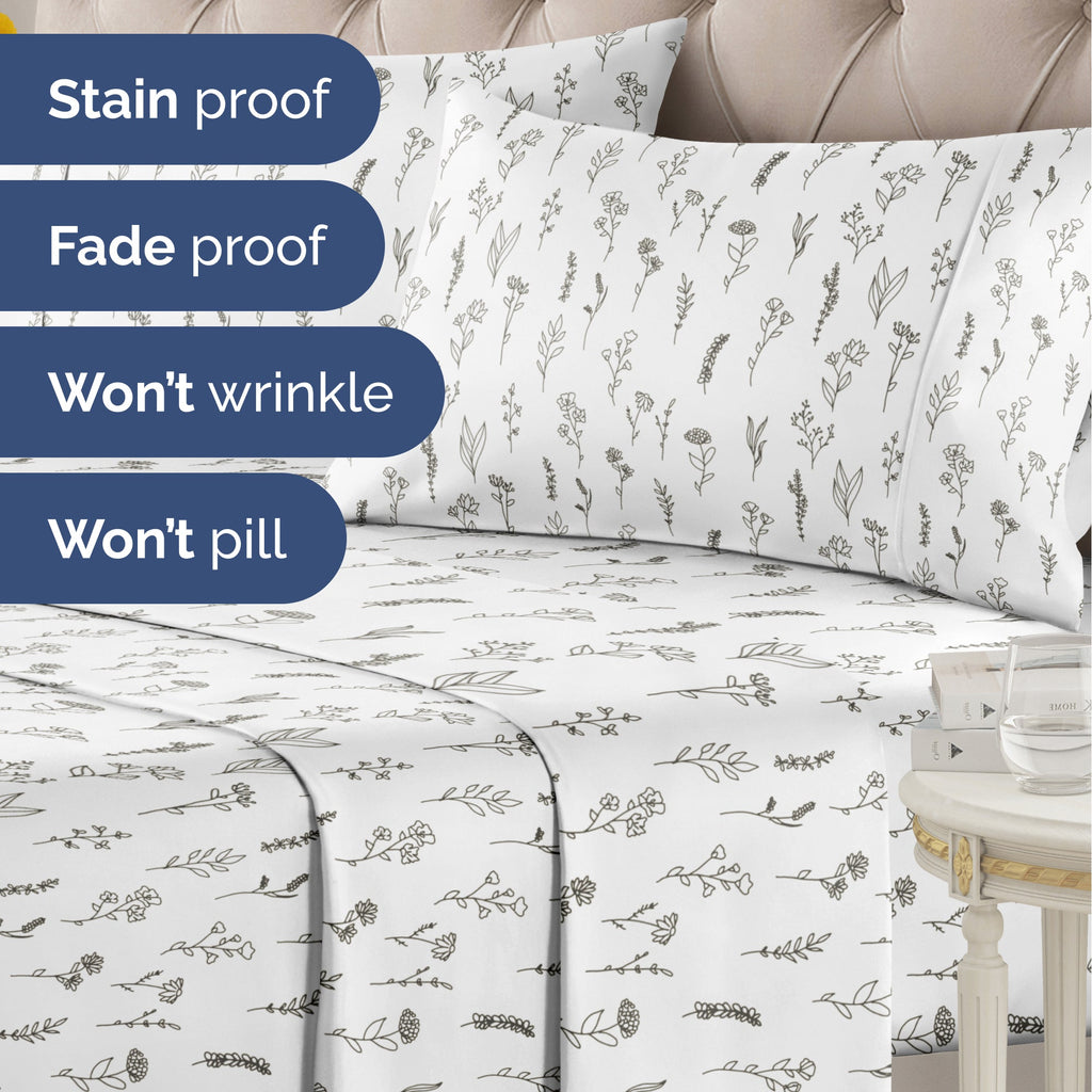 4 Piece Floral Sheet Set
