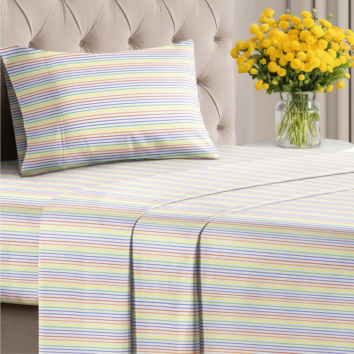 4 Piece Striped Sheet Set
